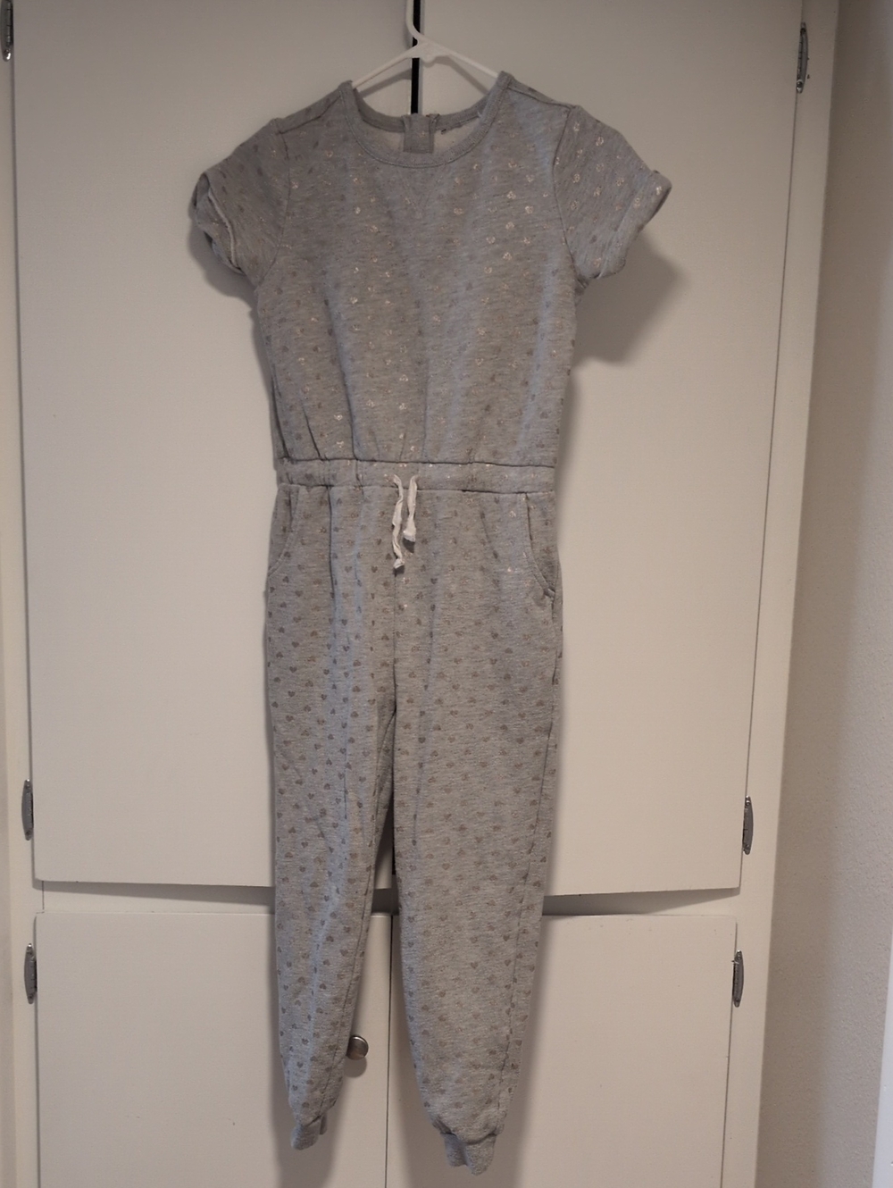 Girls' Gray Short-Sleeve Sweat Jumpsuit